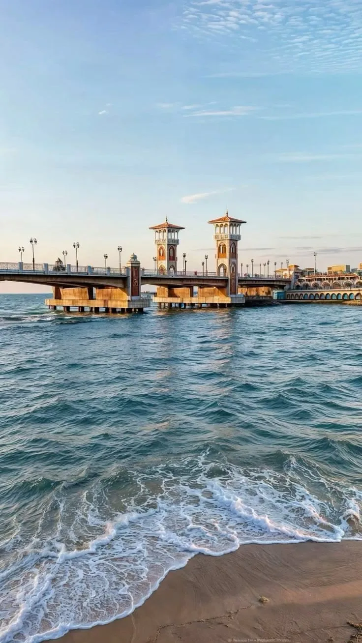 The Stanley Bridge arching over the Mediterranean at Alexandria