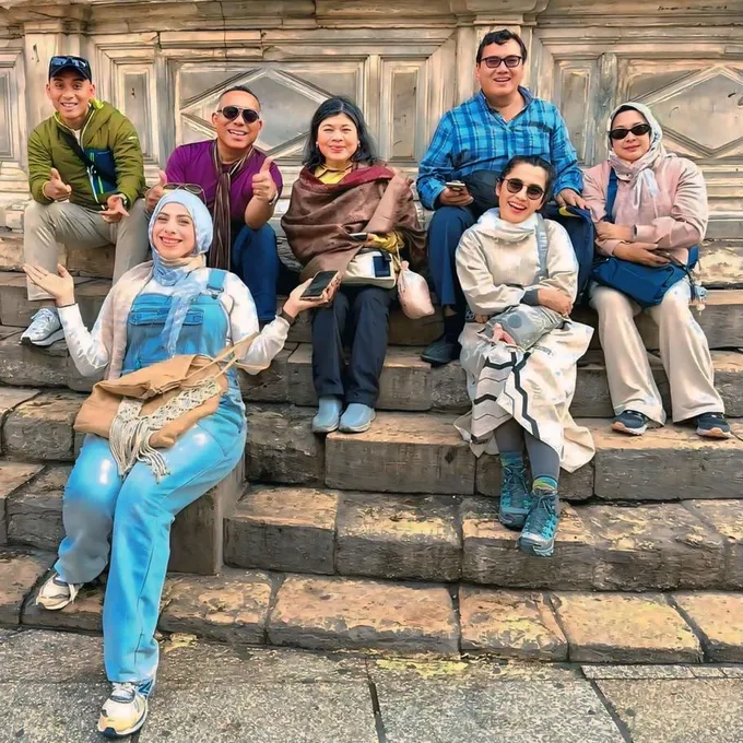 A group of Kemet guests on the steps of the Saladin Citadel in Cairo
