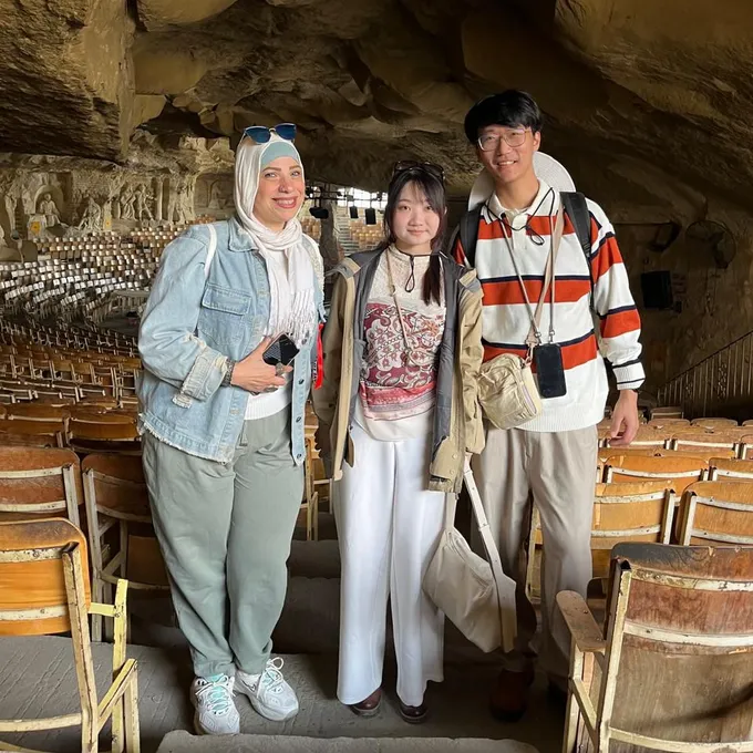 Guests visiting the rock-cut Cave Church of Cairo
