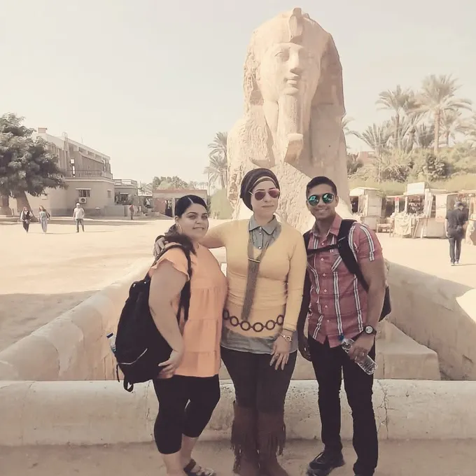 Guests exploring an ancient Egyptian temple