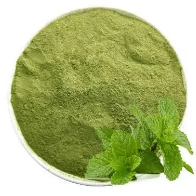 Dried mint, ground, with fresh mint leaves