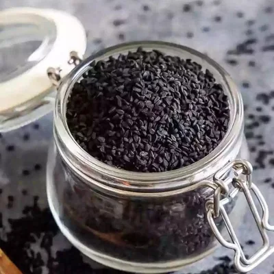 Black seed in a glass jar