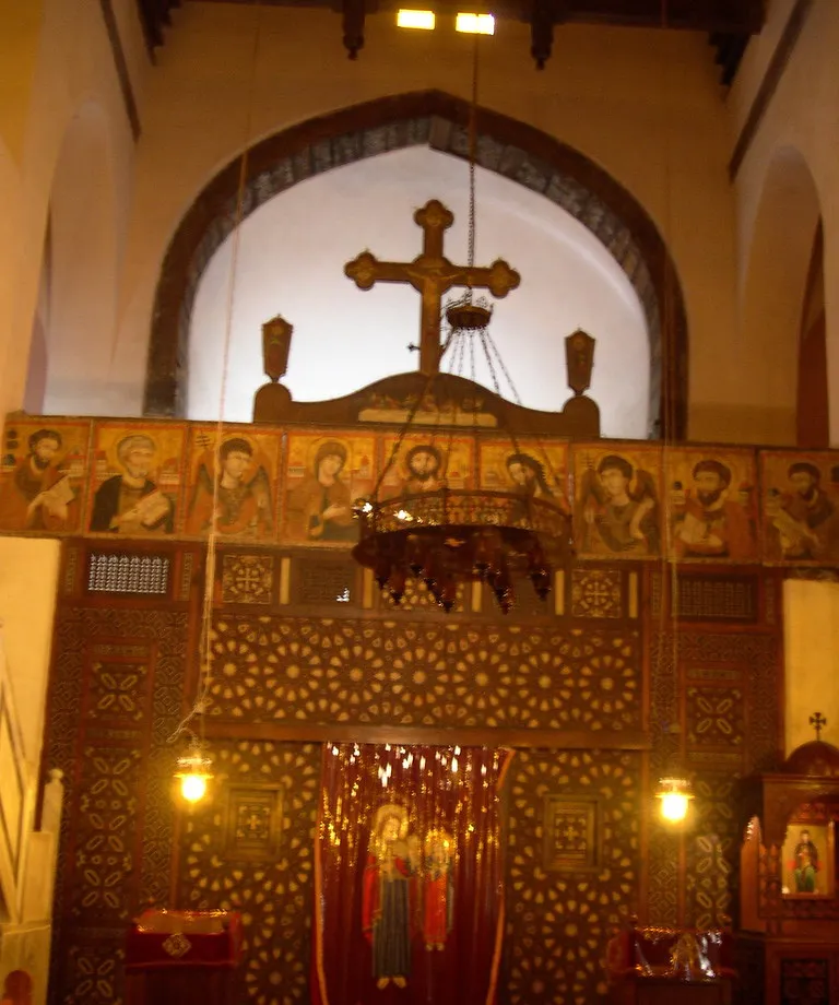 The carved and painted iconostasis of the Church of St Barbara in Old Cairo