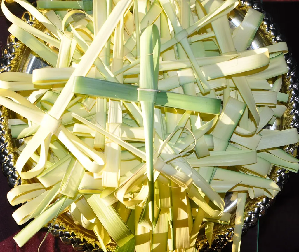 Crosses woven from palm leaves for Palm Sunday